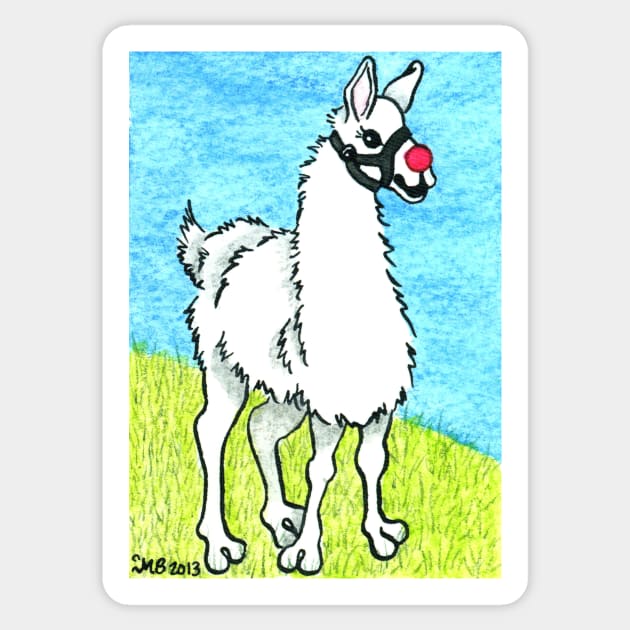 2013 Holiday ATC 6 - Llama Rudolph Sticker by ArtbyMinda